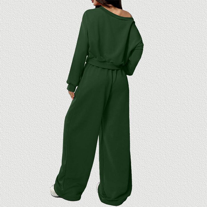 Off‑Shoulder Fleece Set Green Back View