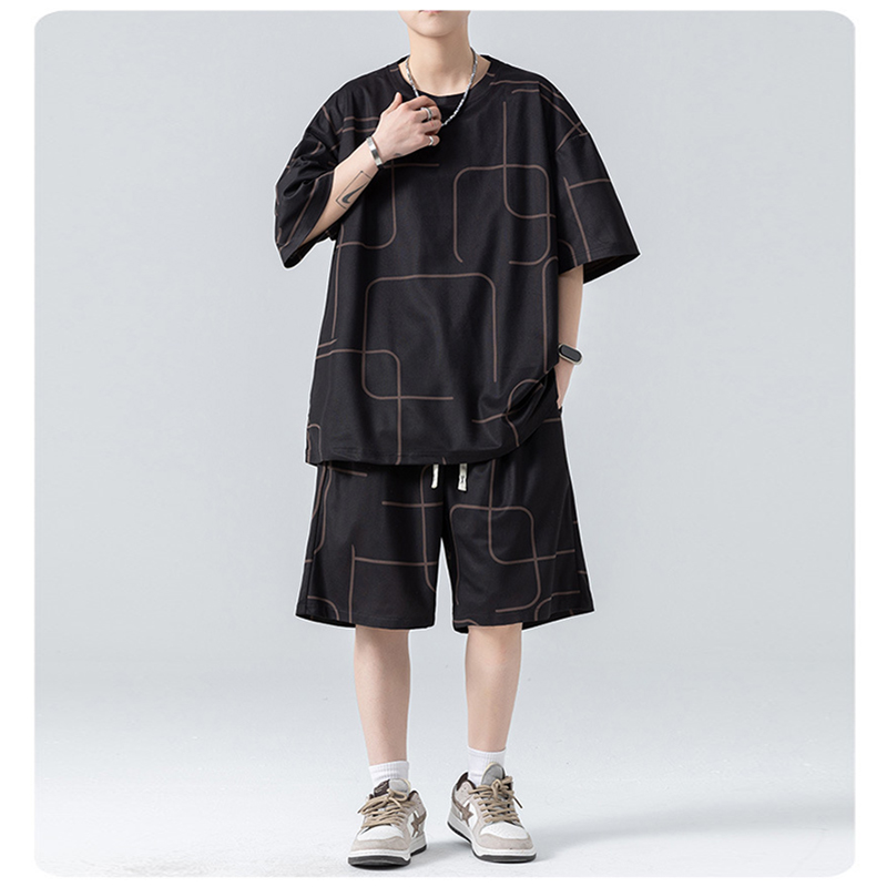 Black Ice Silk Men Printed Tracksuit Set