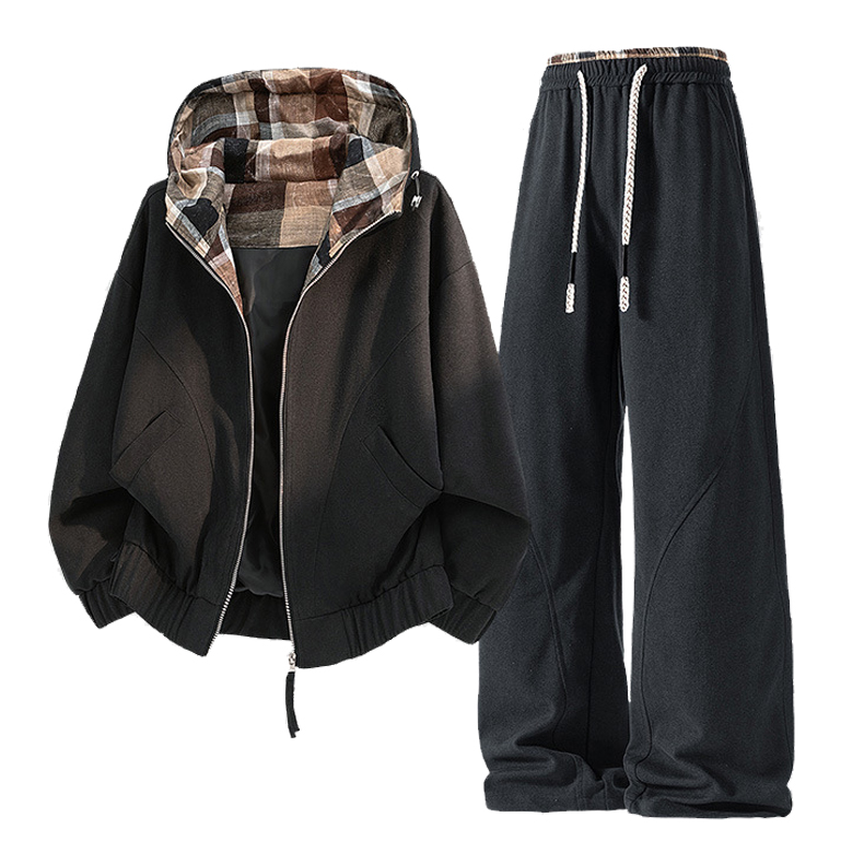 Black Couple Hoodie Tracksuit Set
