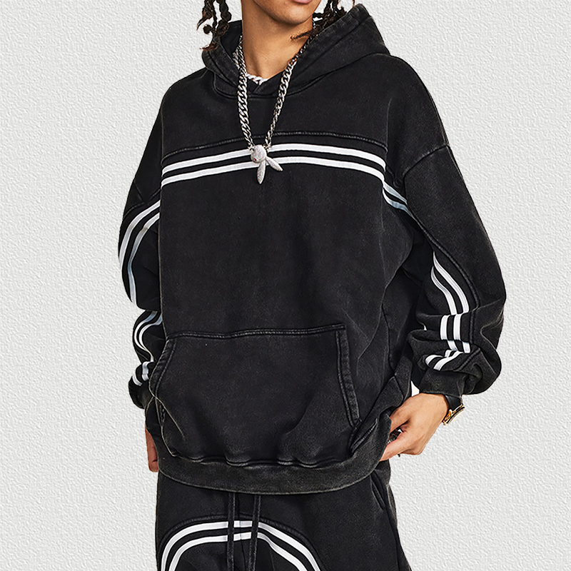 Black Webbing Detail Hoodie Front View