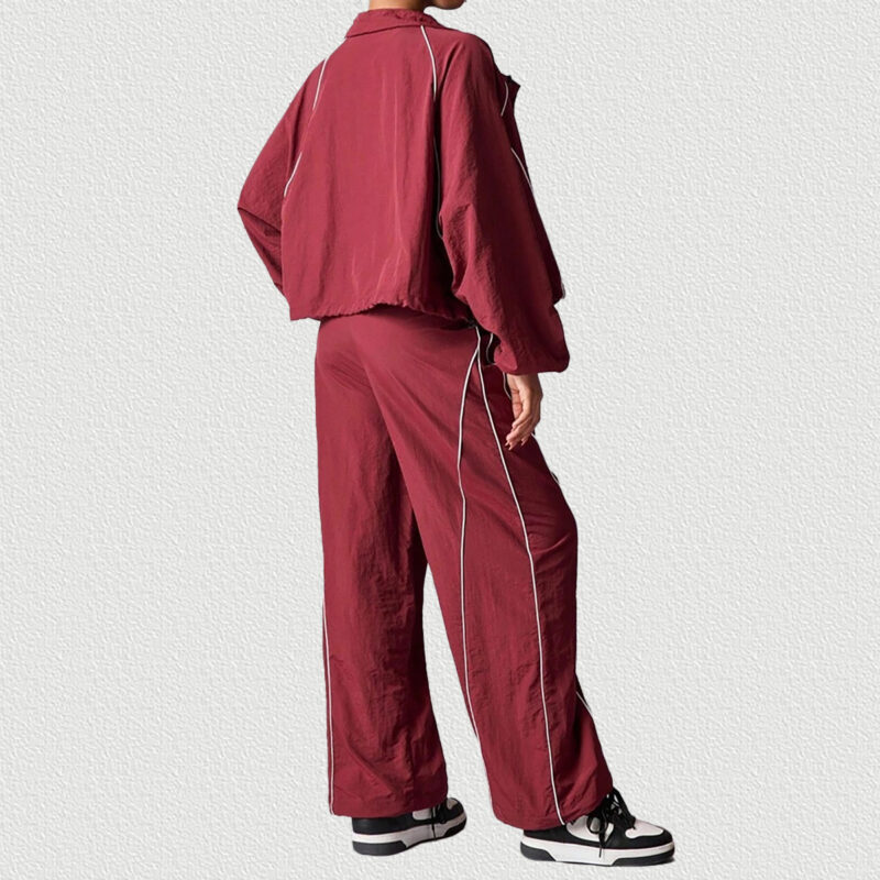 Deep Red Color Block Tracksuit Set - Back View