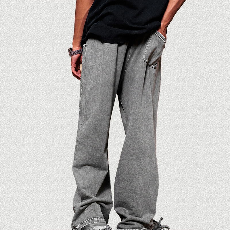 Vintage Washed Gray Pants with Pockets, Tracksuit Bottoms