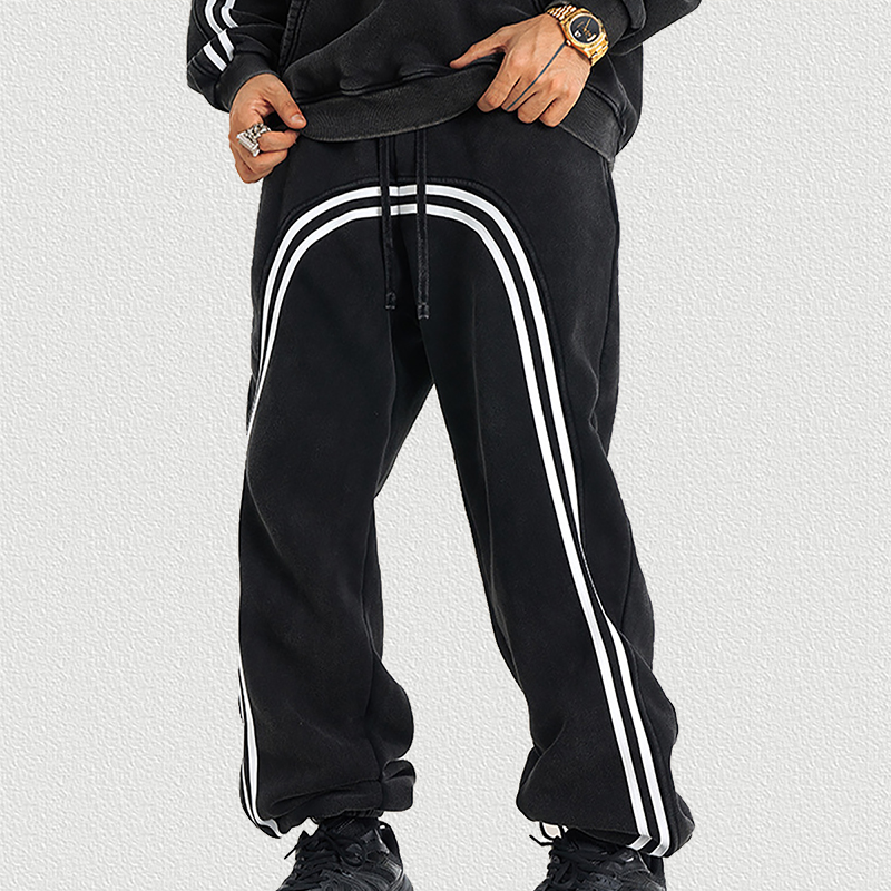 Black Webbing Detail Sweatpants Front View