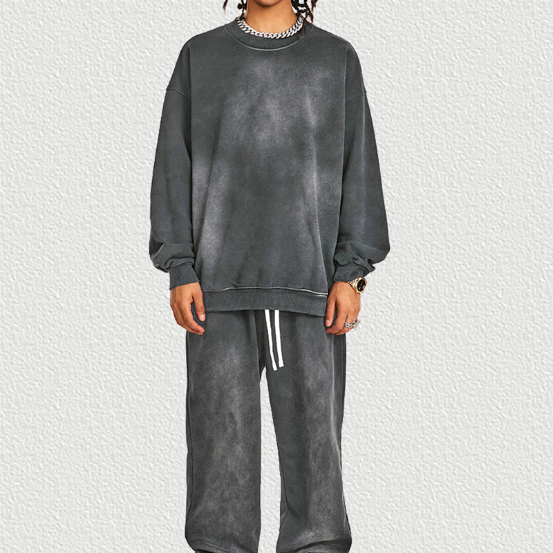 Dark Grey Crew Neck Sweatshirt Tracksuit Set