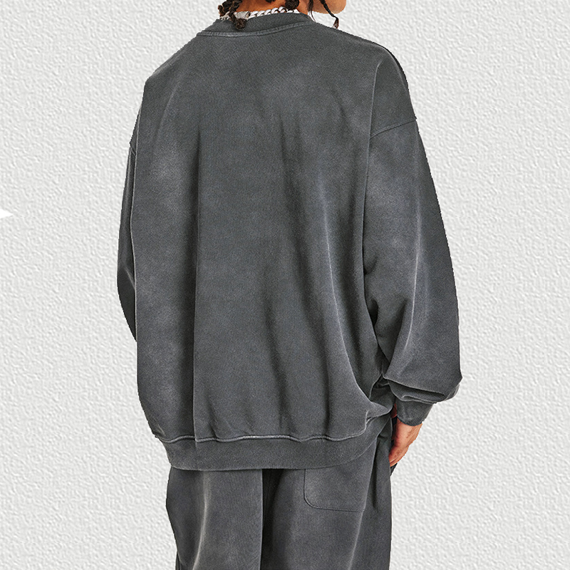 Dark Grey Crew Neck Sweatshirt Tracksuit Set (Back View)