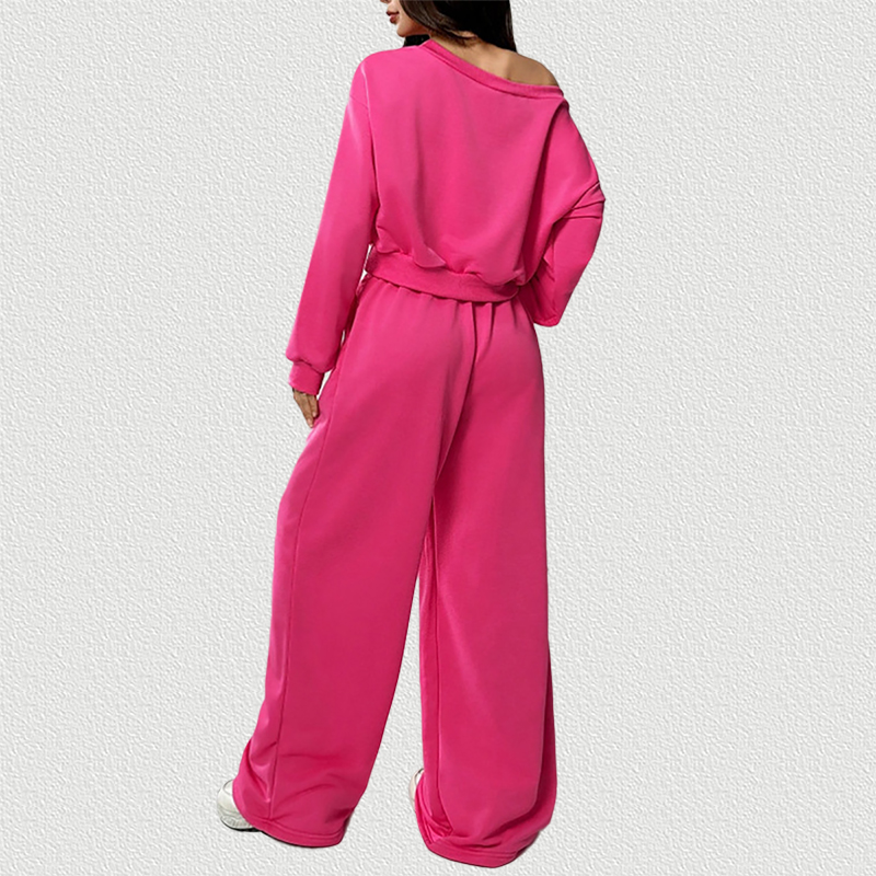 Off‑Shoulder Fleece Set Rose Red Back View