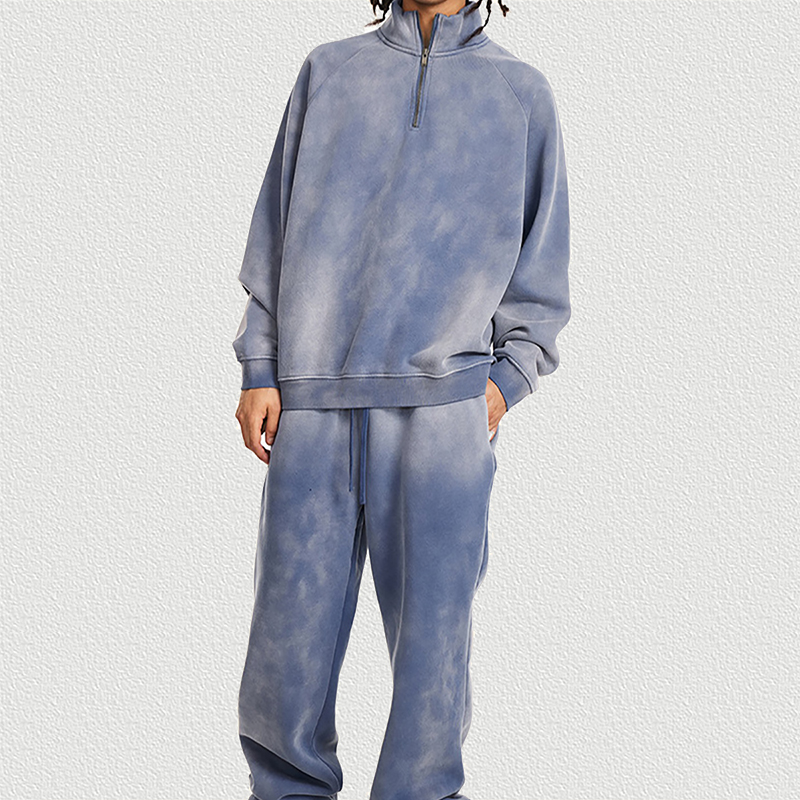 Blue Half-Zip Sweatshirt and Pants Set