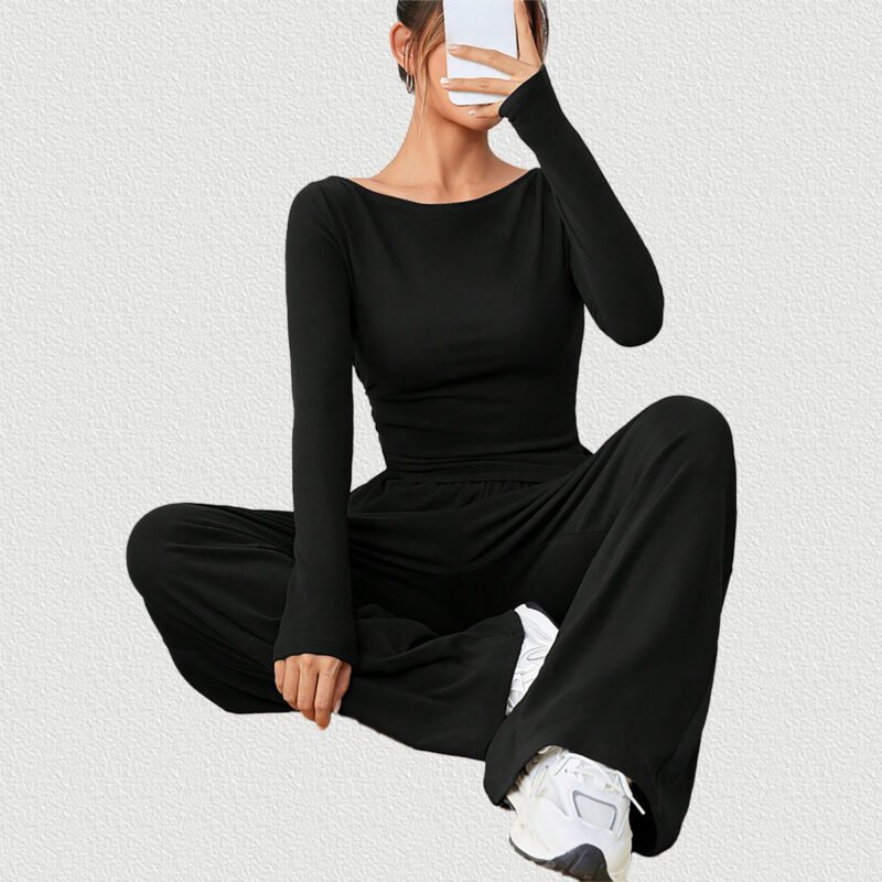 Black 2-Piece Set Sitting Pose