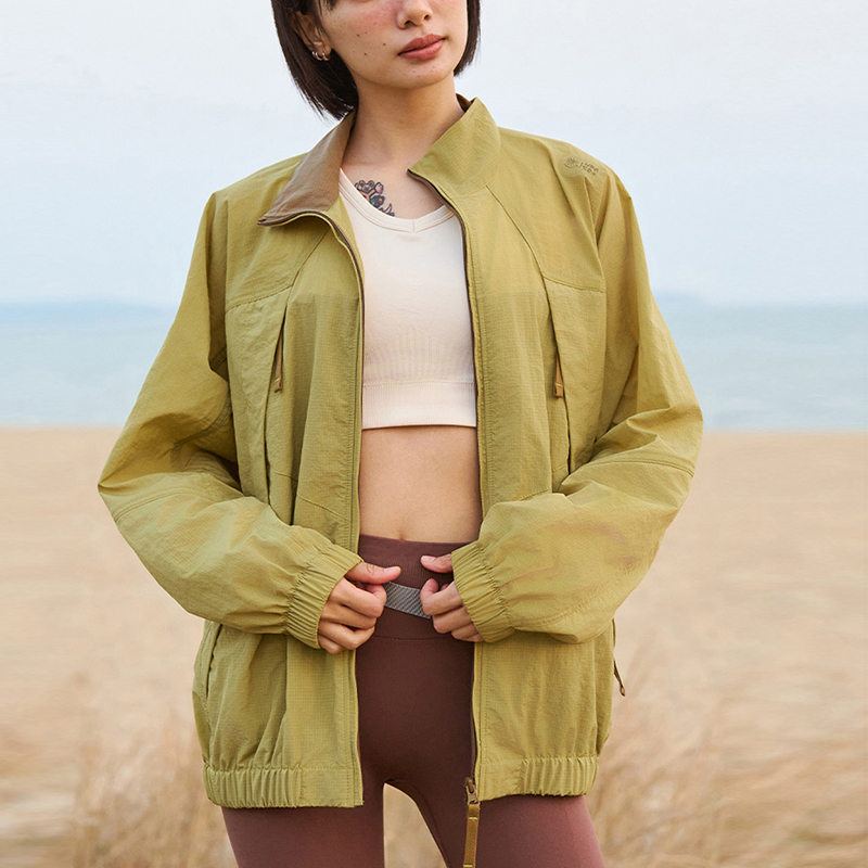 Women's Yellow Green Outdoor Windbreaker Jacket