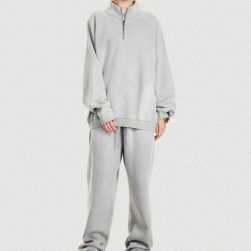 Light Gray Half-Zip Sweatshirt and Pants Set