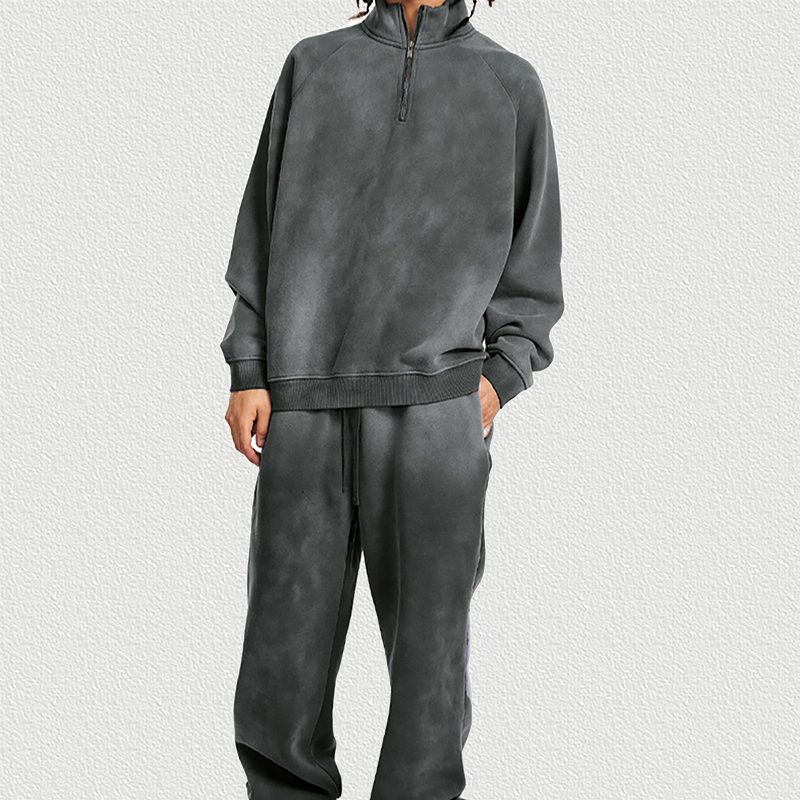 Dark Gray Half-Zip Sweatshirt and Pants Set