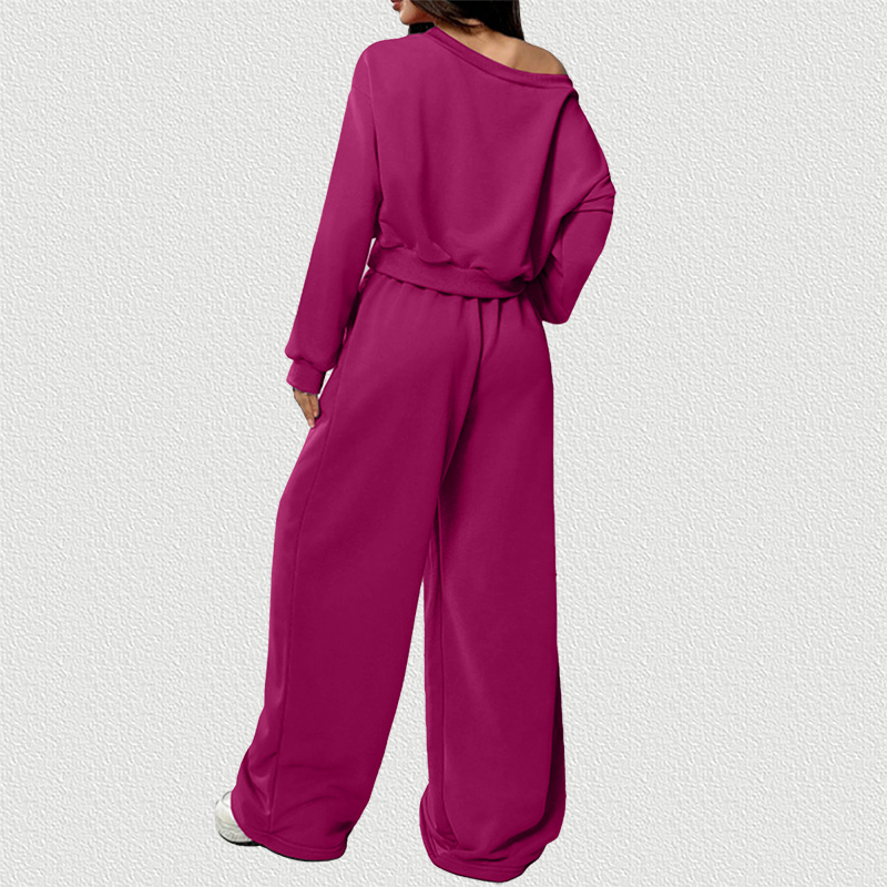 Off‑Shoulder Fleece Set Magenta Back View