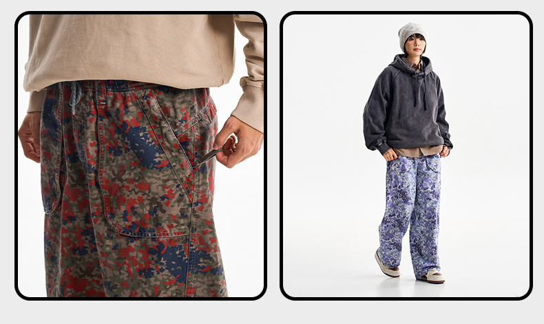 Custom Floral & Blue Camo Cargo Pants OEM ODM