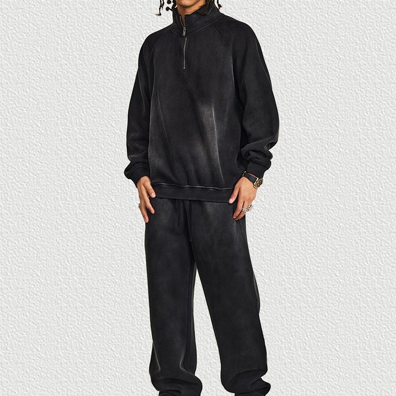 Black Half-Zip Sweatshirt and Pants Set