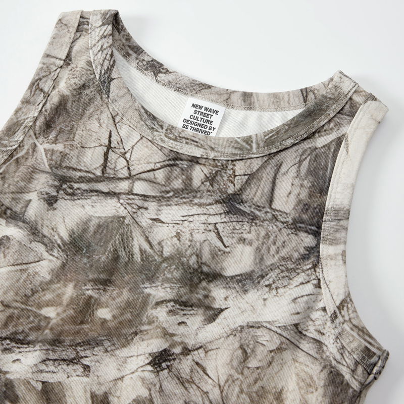 Marble Print Sleeveless Top Neckline Detail