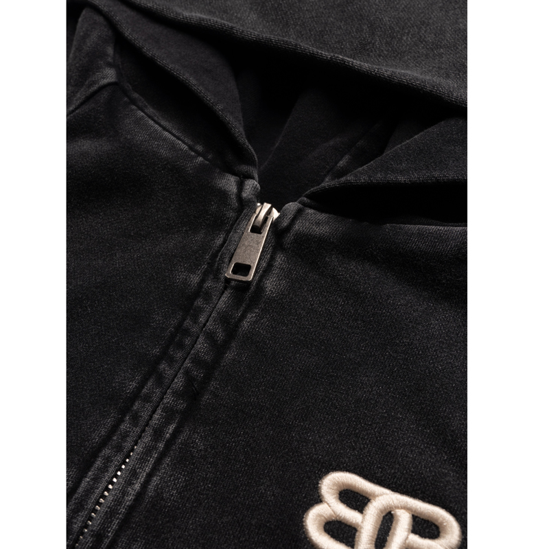 Black Hoodie Tote Zipper Logo Detail