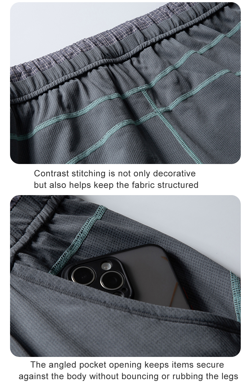 Pocket detail, gray pants