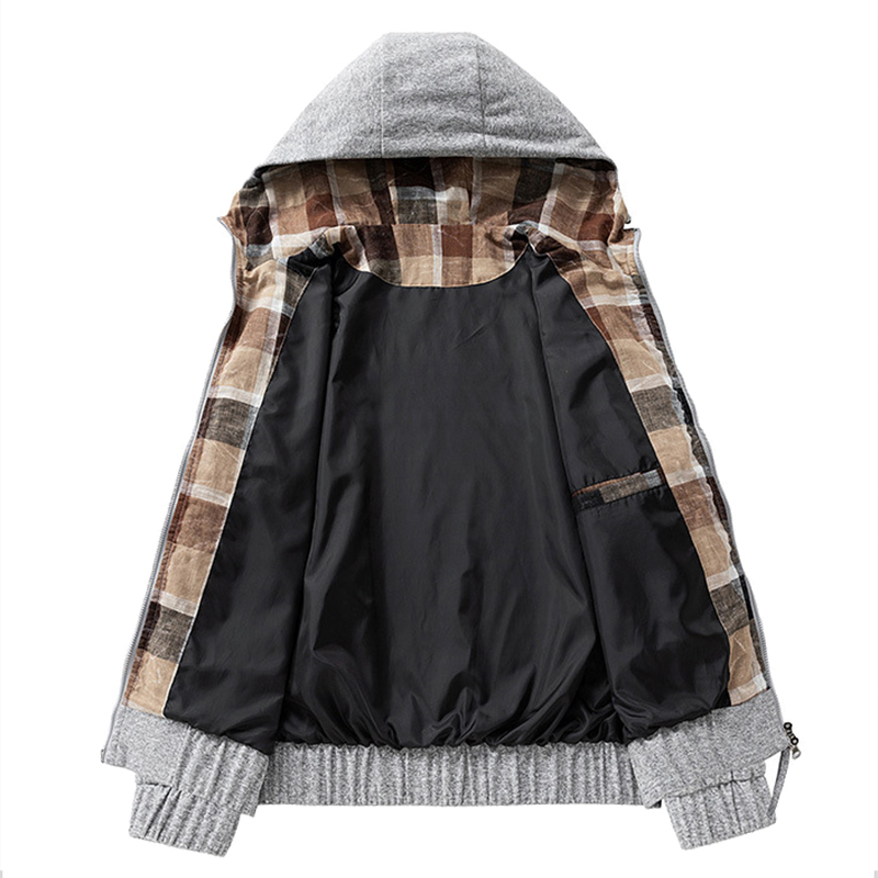Inner Lining View of Plaid Collar Couple Hoodie