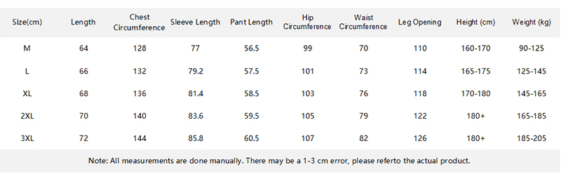 Size Chart for Couple Hoodie Tracksuit Set