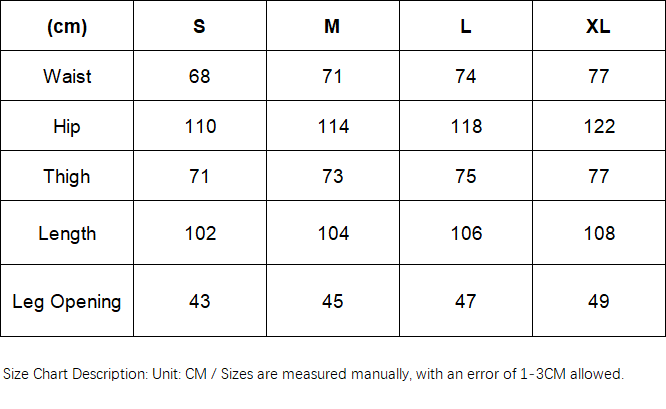 Pants size chart