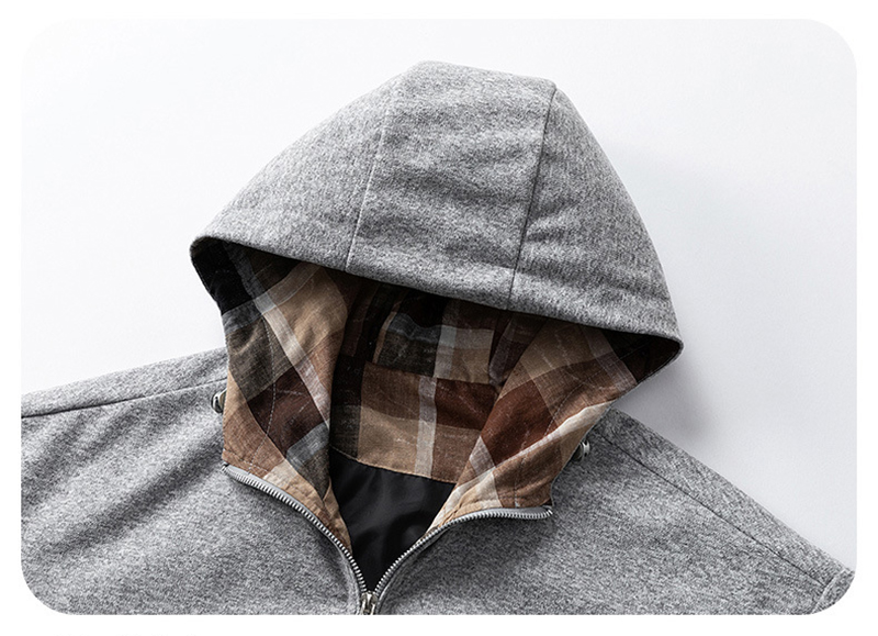 Hood & Plaid Lining Neck Detail of Couple Hoodie