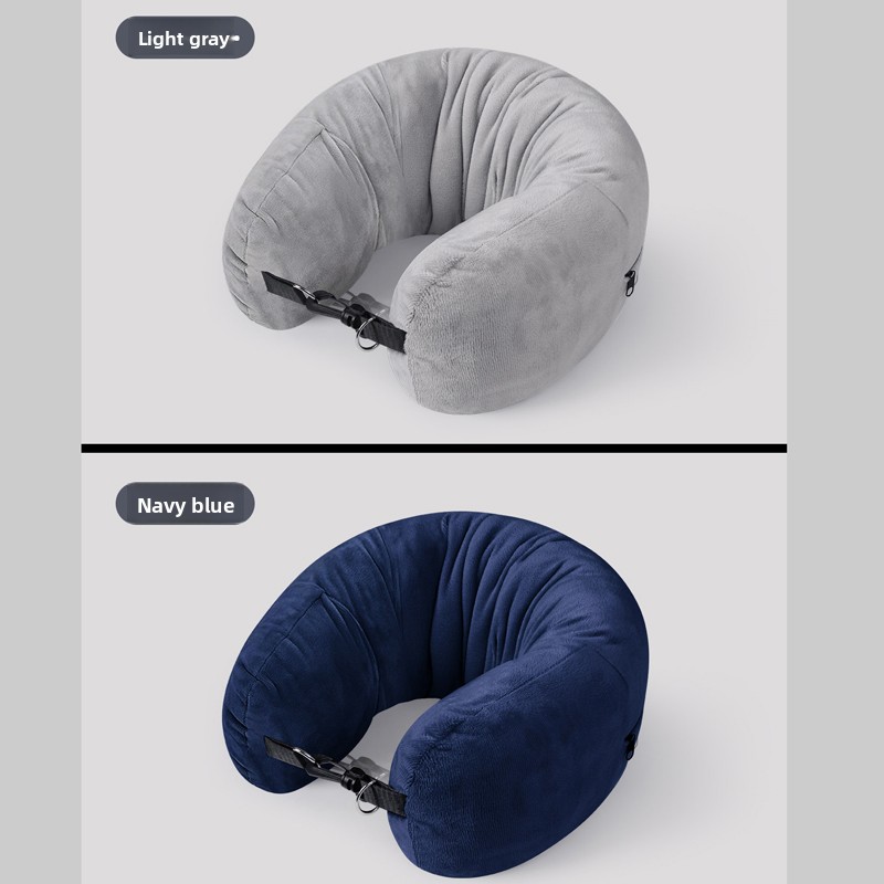 Gray and navy blue U-shaped travel pillow