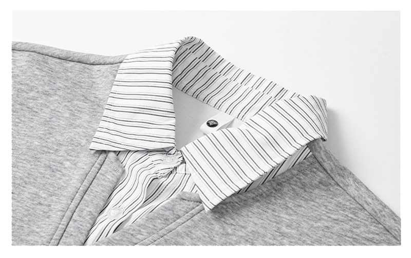 Collared Neckline Detail of Fake Two-Piece Sweatshirt