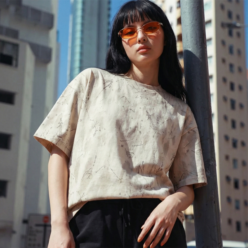 Beige Spray Washed Two-Piece Outfit Urban Streetwear