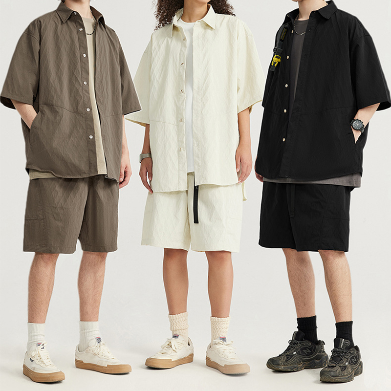 Men Jacquard Shirt Shorts Set 3 Colors