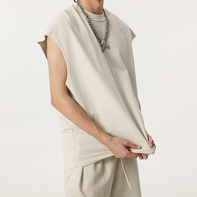 Apricot Raw Edge Sleeveless Tank Top Detail Shot Wax Wash Two Piece Suit