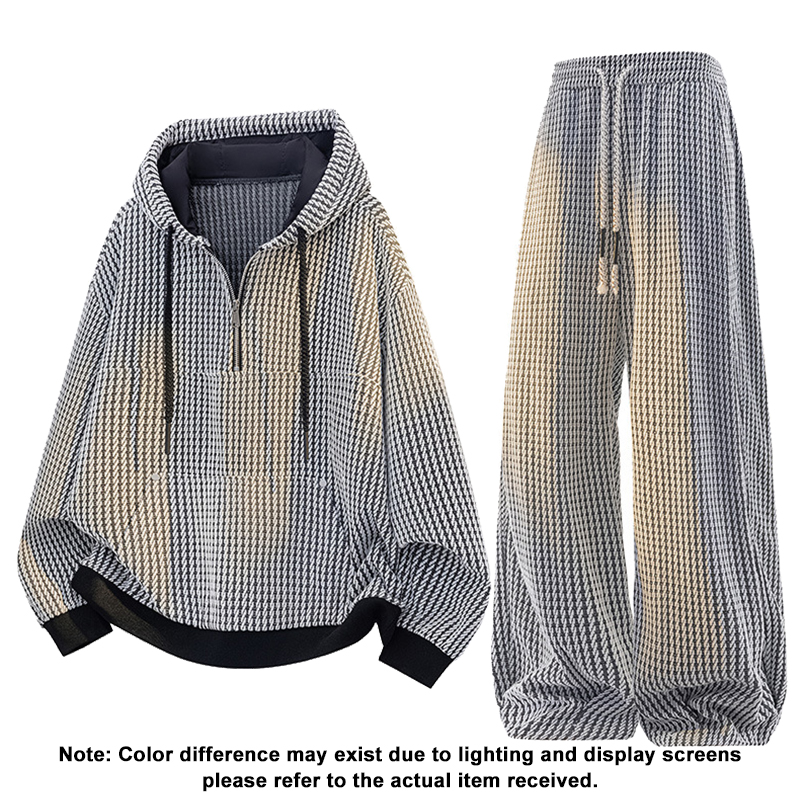 Light Gray Half Zip Knit Hoodie Sweatpants Set