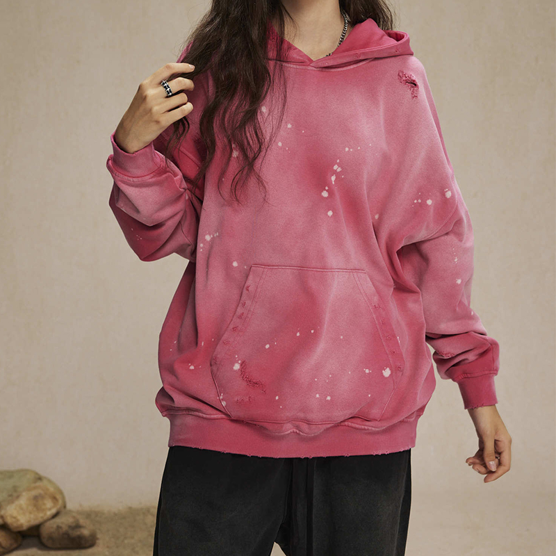 Rose Red Splash Ink Distressed Hoodie