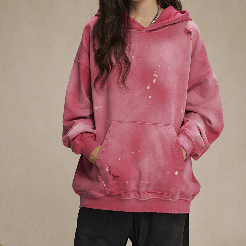 Rose Red Splash Ink Distressed Hoodie