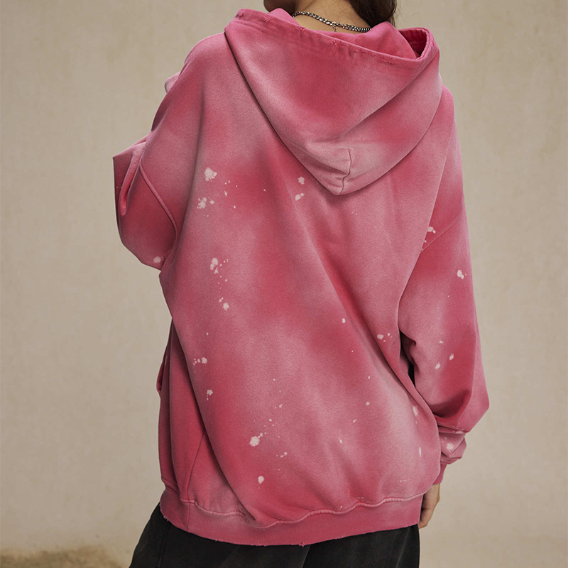 Rose Red Splash Ink Distressed Hoodie Back View