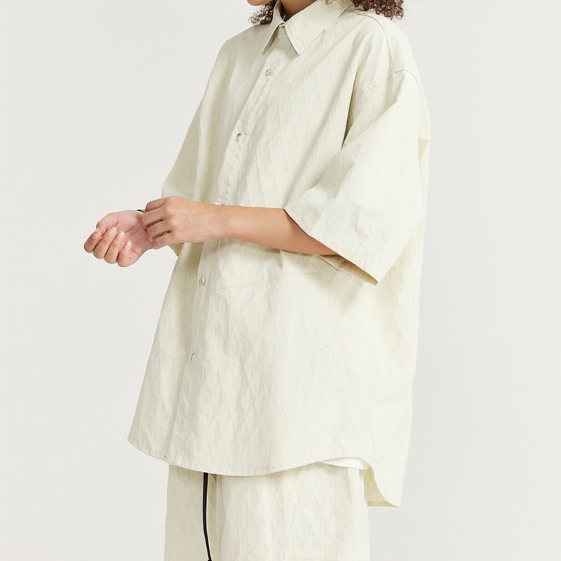 Beige Diamond Jacquard Short Sleeve Shirt