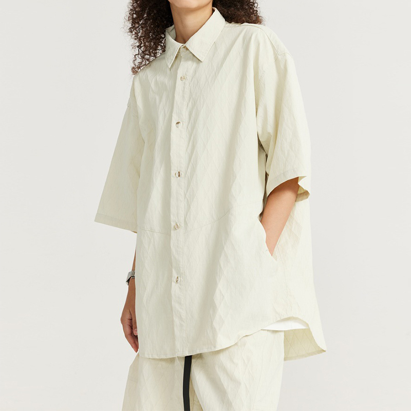 Beige Diamond Jacquard Short Sleeve Shirt