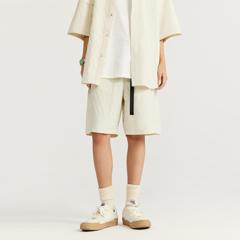 Beige Jacquard Drawstring Shorts