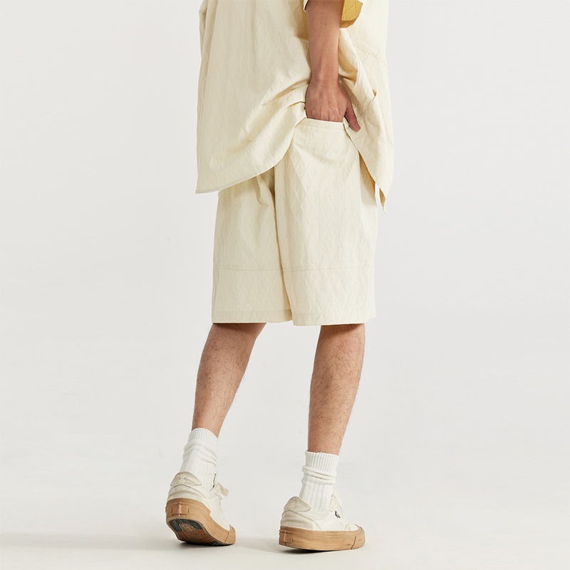Back View Beige Jacquard Casual Shorts