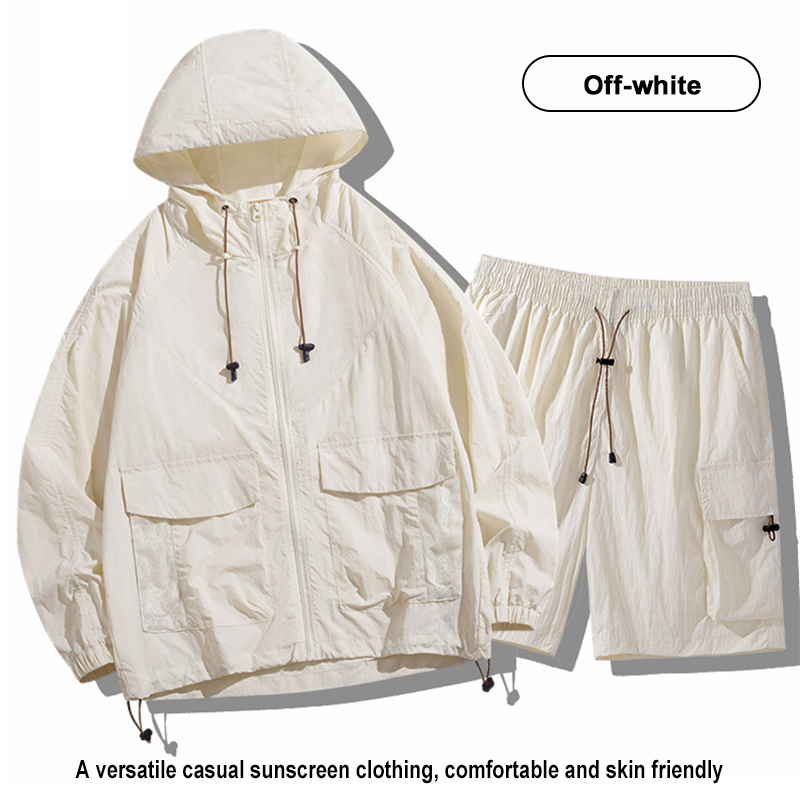 Off White Ice Silk Couple Sun Protection Suit Flat Lay