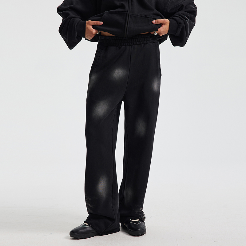 Black spray faded wide leg sweatpants, vintage loose casual track pants