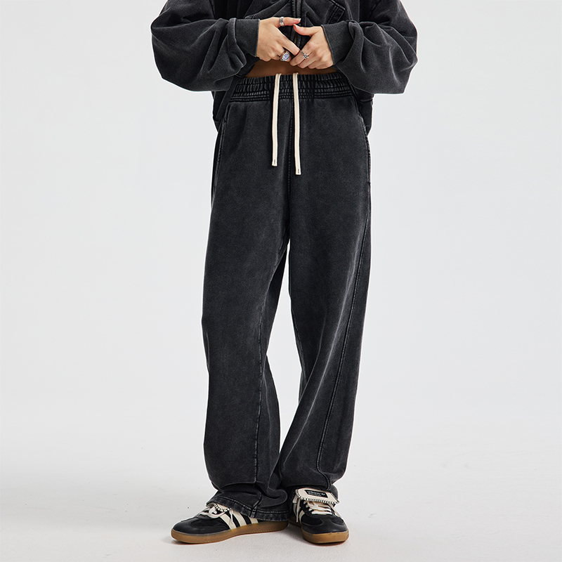 Black Washed Terry Wide Leg Sweatpants