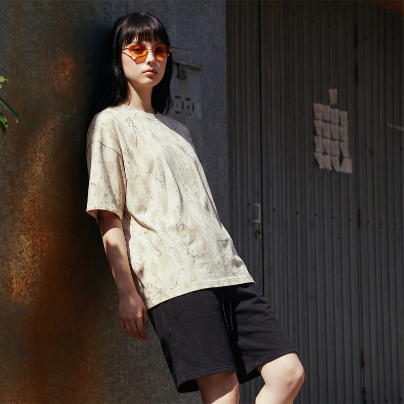 Beige Spray Washed Two-Piece Outfit On Model