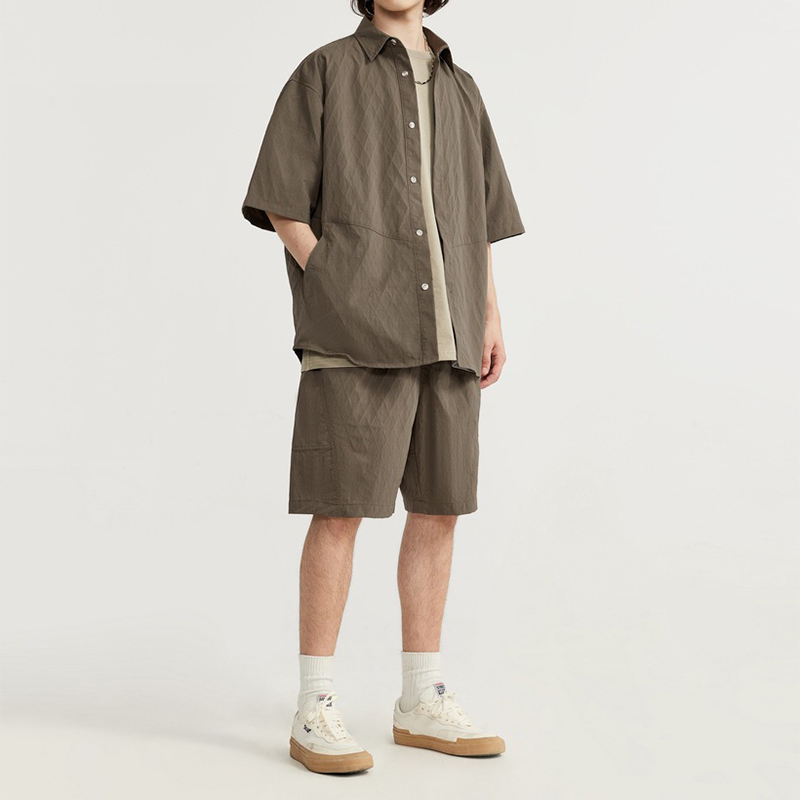 Light Coffee Jacquard Shirt Shorts Matching Set