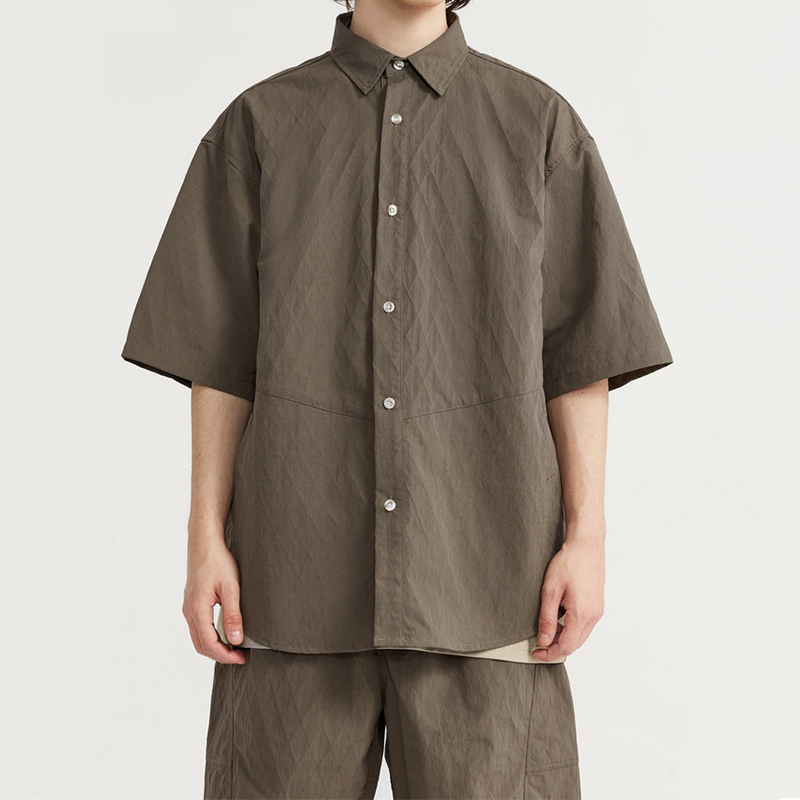 Light Coffee Diamond Jacquard Short Sleeve Shirt