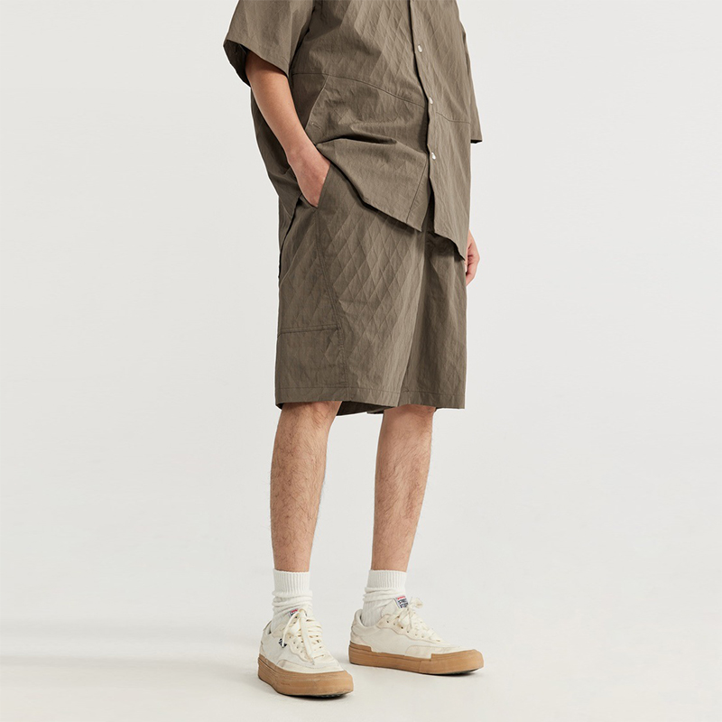 Light Coffee Jacquard Drawstring Casual Shorts