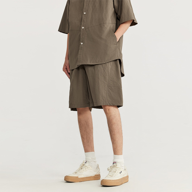 Light Coffee Jacquard Drawstring Casual Shorts