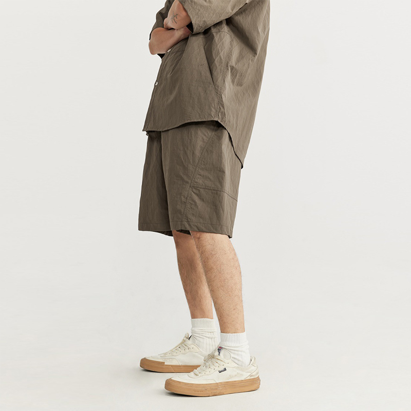 Light Coffee Jacquard Drawstring Casual Shorts