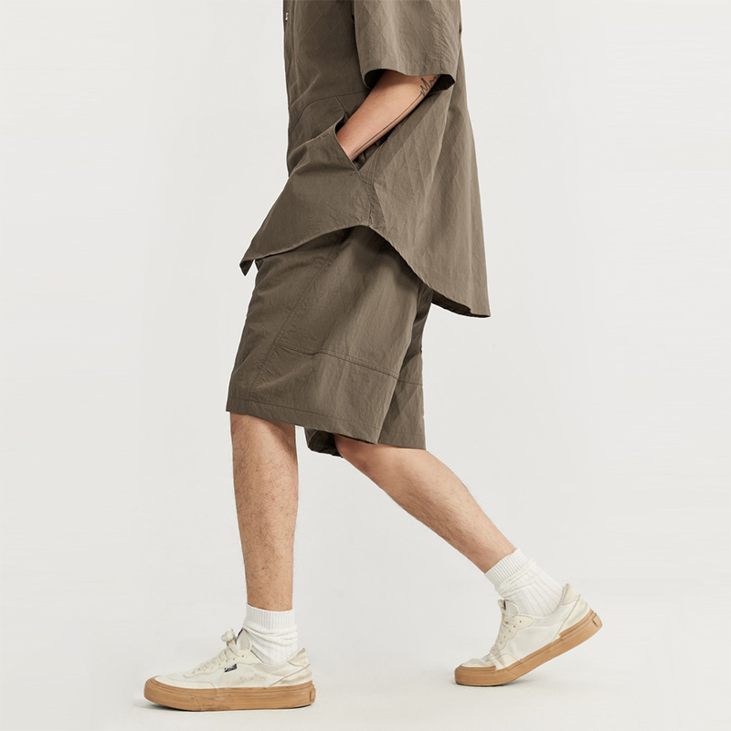 Side View Light Coffee Jacquard Casual Shorts