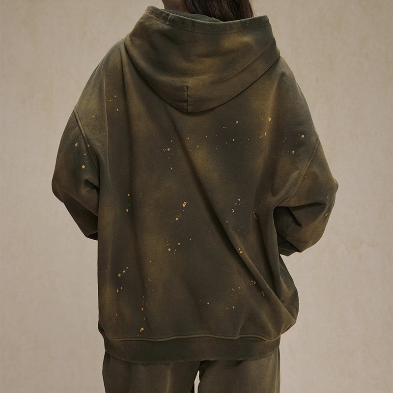 Gray Green Splash Ink Distressed Hoodie Back View