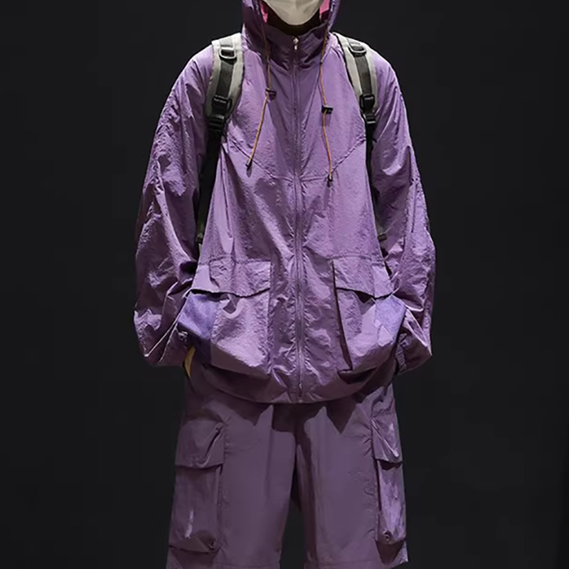 Purple Ice Silk Couple Sun Protection Set